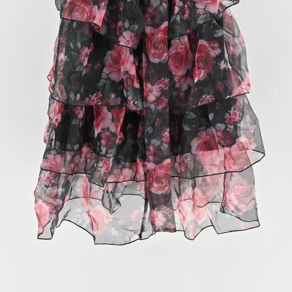 RIHOAS Dress Size S VNeck Floral Print Tiered Layered Halter Midi Black Pink NEW - Picture 8 of 12